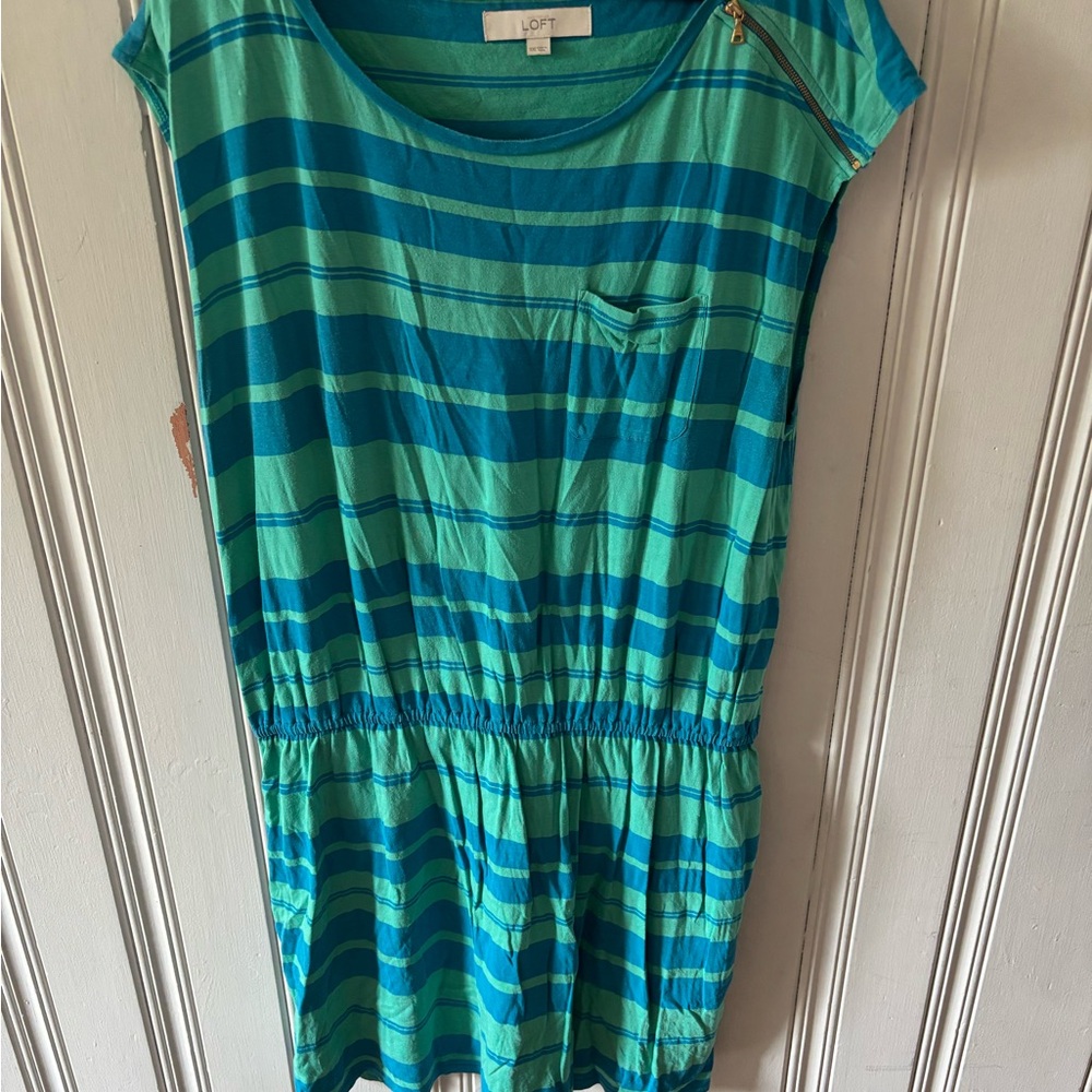 2/$18 LOFT Teal and Aqua Striped Top